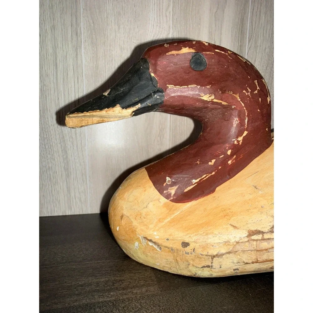 Vintage Hand Carved Wooden Duck‎ Decoy Rustic Folk Art Waterfowl Figurine Decor